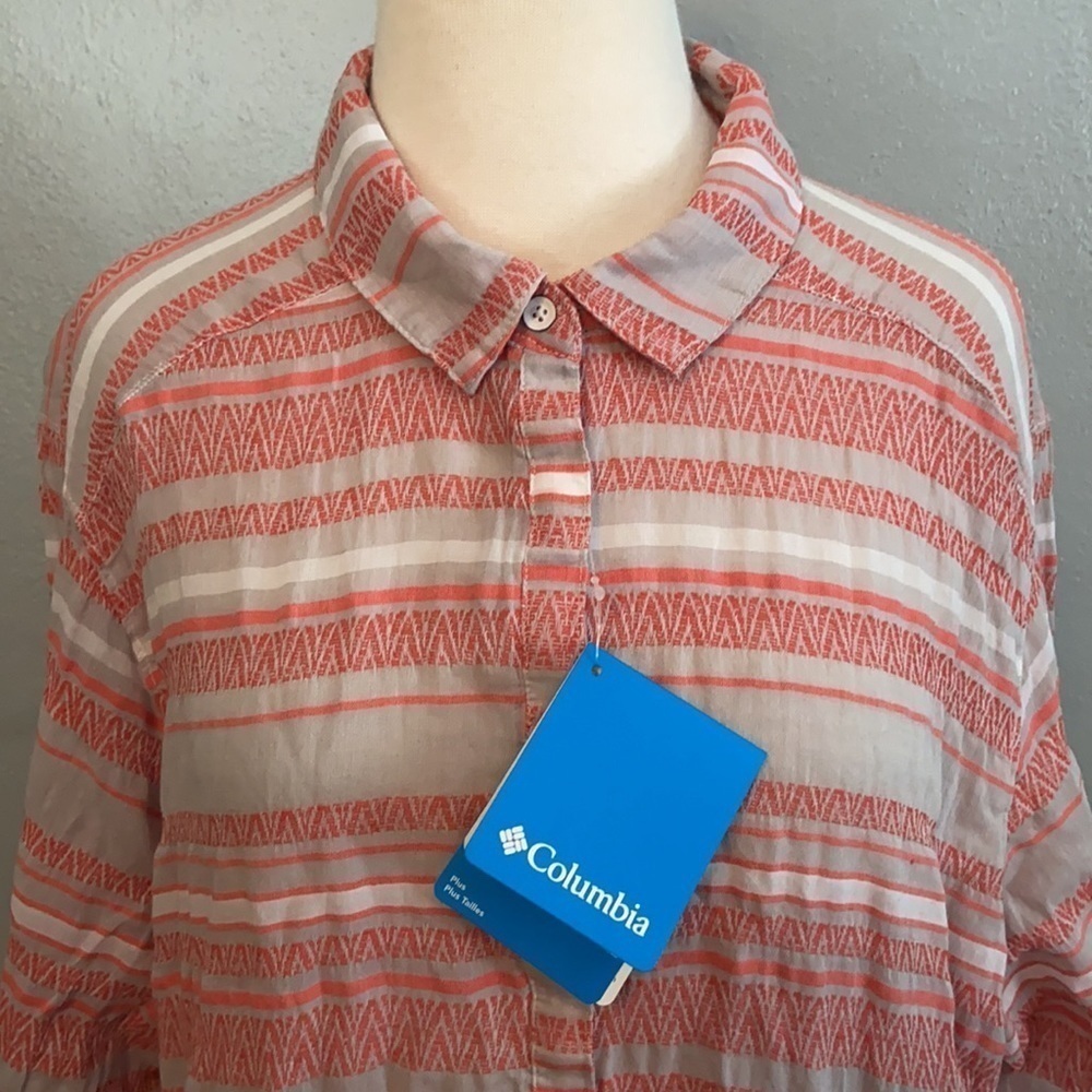 NWT Columbia Early Tides Tunic Top 1X Coral Stripe